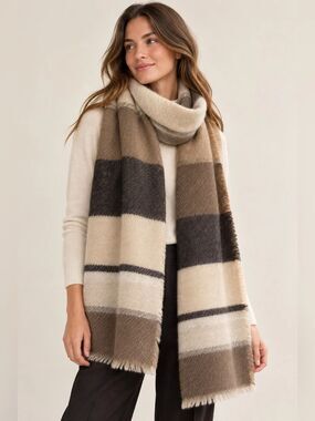 Zara Oversized Blanket Scarf  Striped Fringe Wrap Shawl Quiet Luxury Fall Winter